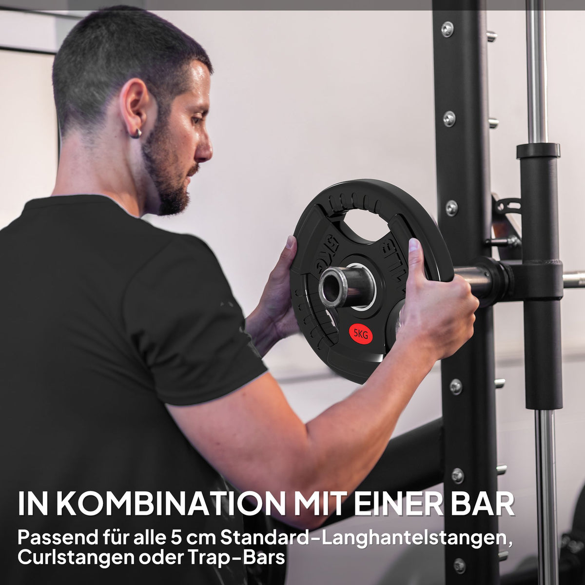 Weight Plates Set, 2 x 5 kg, 5 cm Barbell Fit, Black