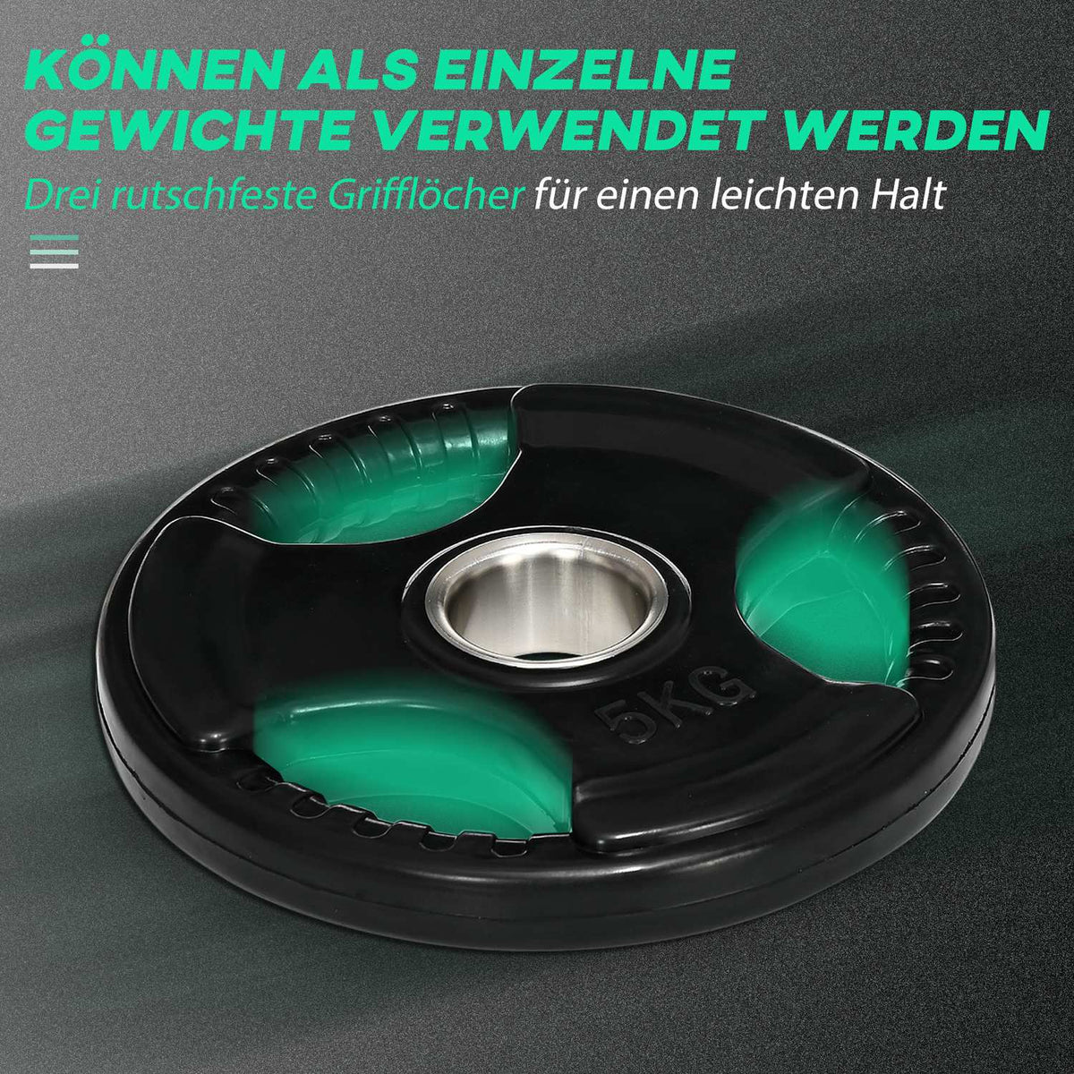Weight Plates Set Of 2 Tri-Grip 2 X 5 Kg Rubberized Olympic Plates, Floor-Friendly, 5 Cm Bore, Three Handles, Strength Training