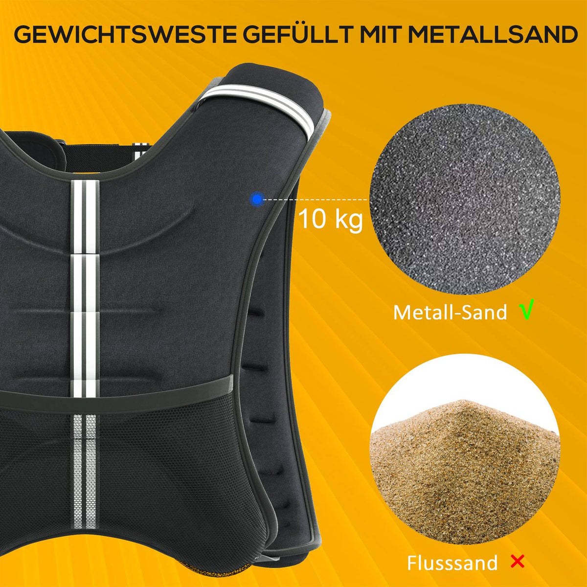 Weighted Vest 10Kg Adjustable Strength Training Oxford Fabric Metal Sand Black 40 X 35 Cm