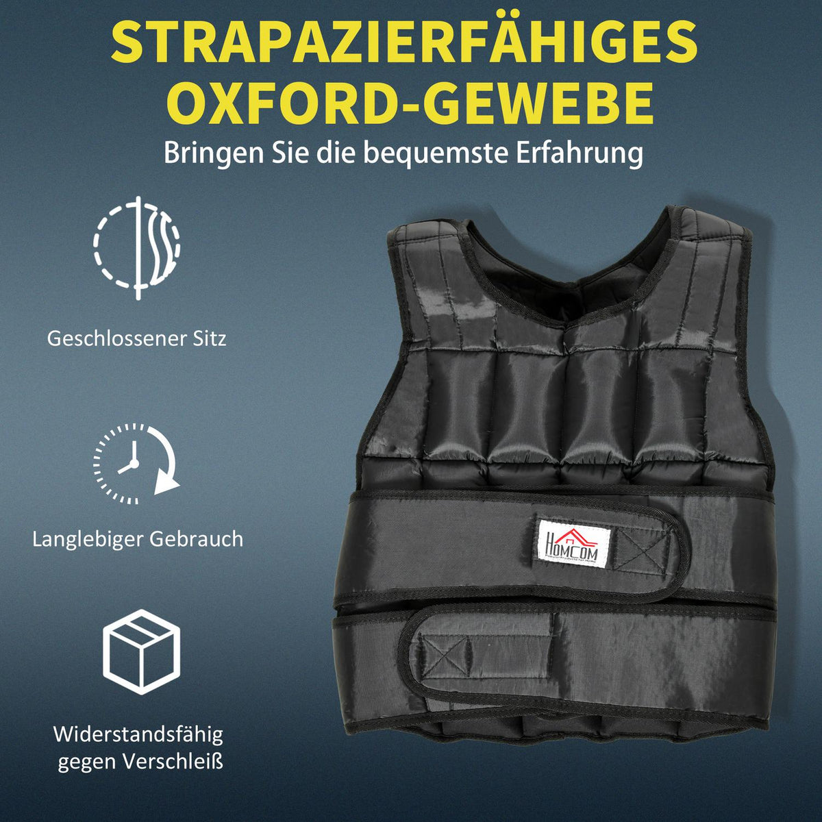 Weight vest 30 kg training vest with 35 weight bags, adjustable, strength training, Oxford metal, black, 60x50cm