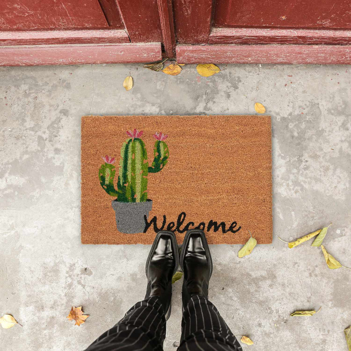 Welcome &amp; Cactus doormat in coconut