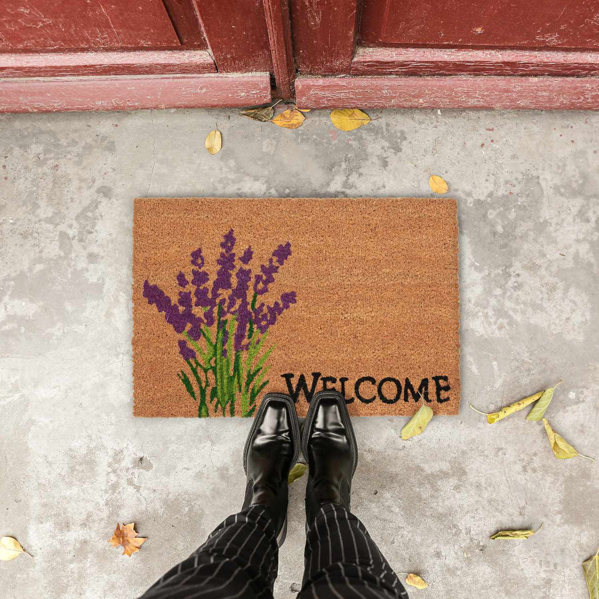 Welcome &amp; Lavender door mat in coconut