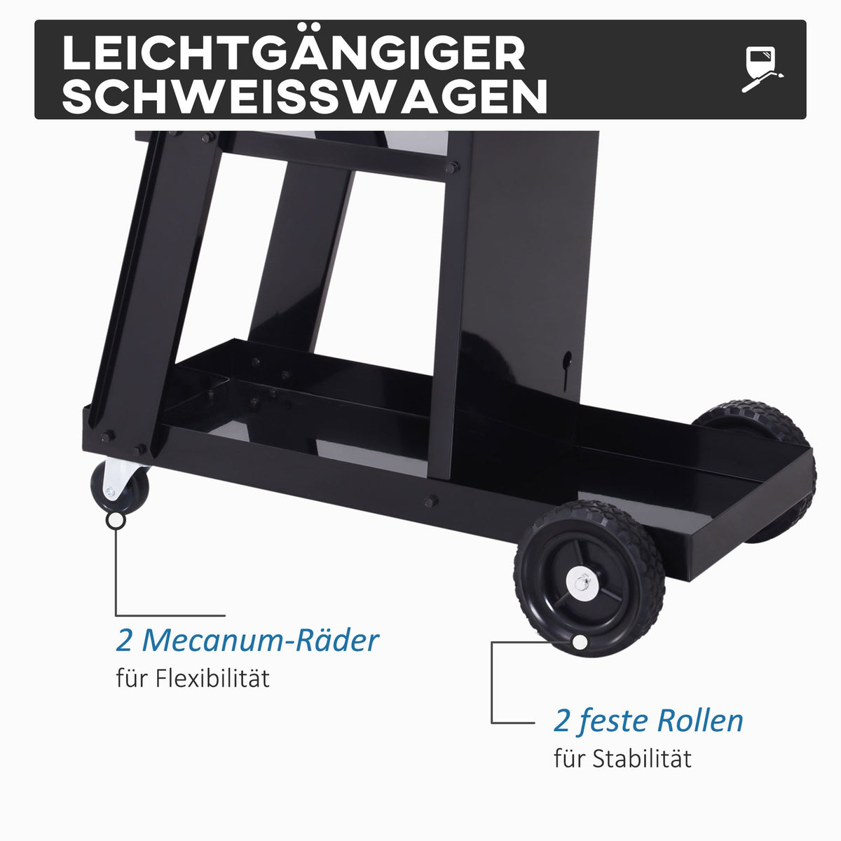 Welding Trolley, Welding Machine Trolley With 3 Shelves, Gas Bottle Trolley, Safety Chain, Black, 71X39X70 Cm