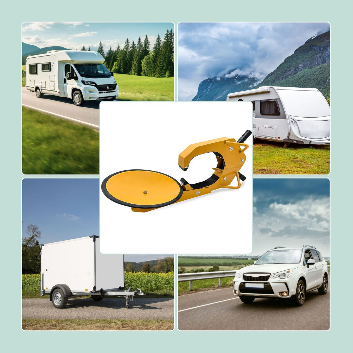 Wheel Clamp Theft Protection, Steel, 15", Yellow