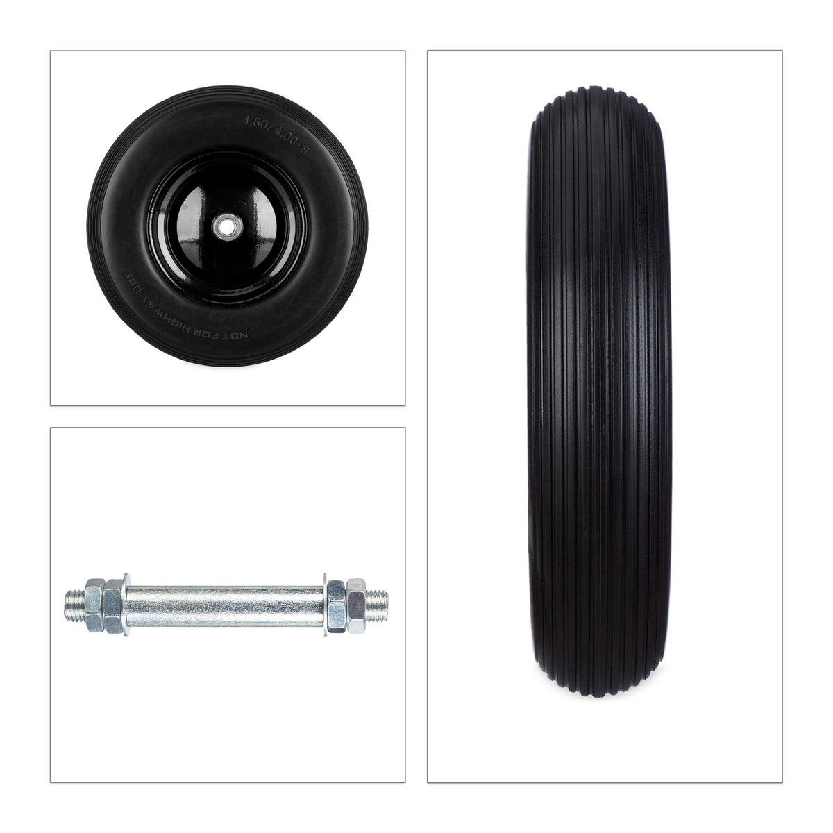 Wheelbarrow wheel made of solid rubber with axle