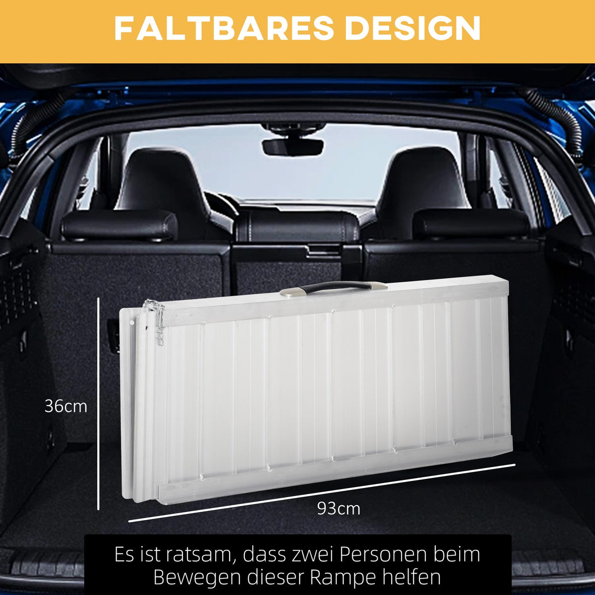 Wheelchair Ramp, Access Ramp For Wheelchairs, Rollators, Foldable With Carrying Handle, 270 Kg Load Capacity, Black, 93 X 73 X 5 Cm