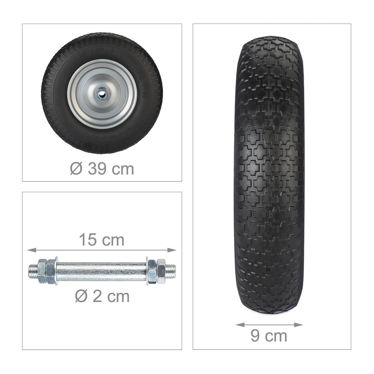 Wheel for wheelbarrow 4.00-8 with axle