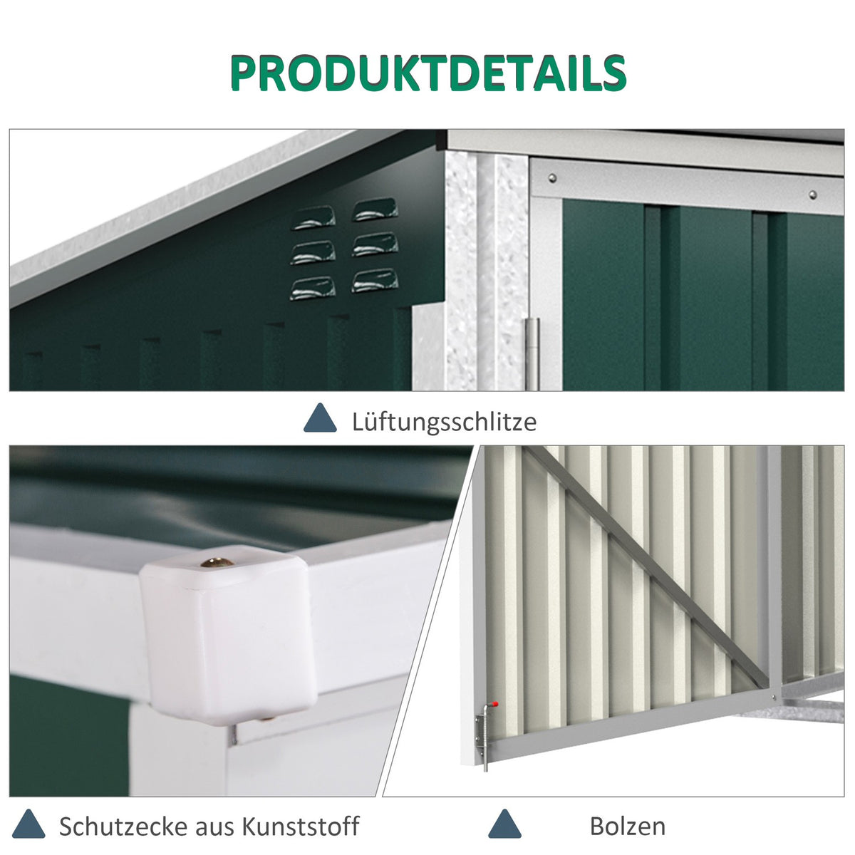 Wheelie Bin Box, Lockable Bin Box For 2 Tonnes, Steel, Green, 178.5 X 104.5 X 128.5/113 Cm