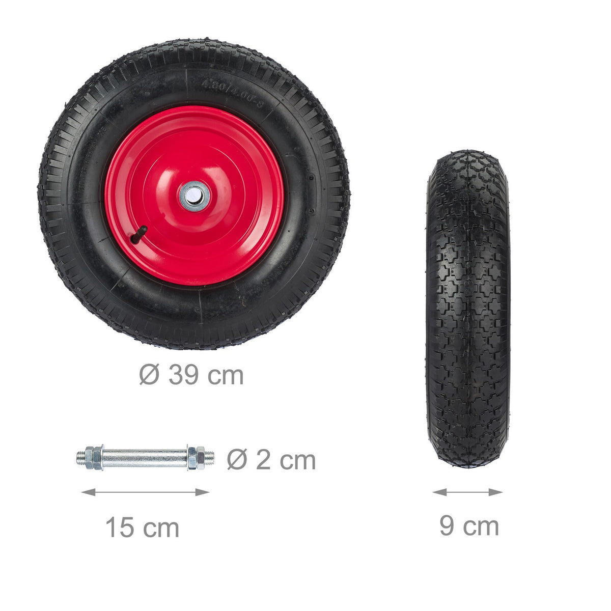 Wheels for wheelbarrow with pneumatic tires 4.00-8 axle