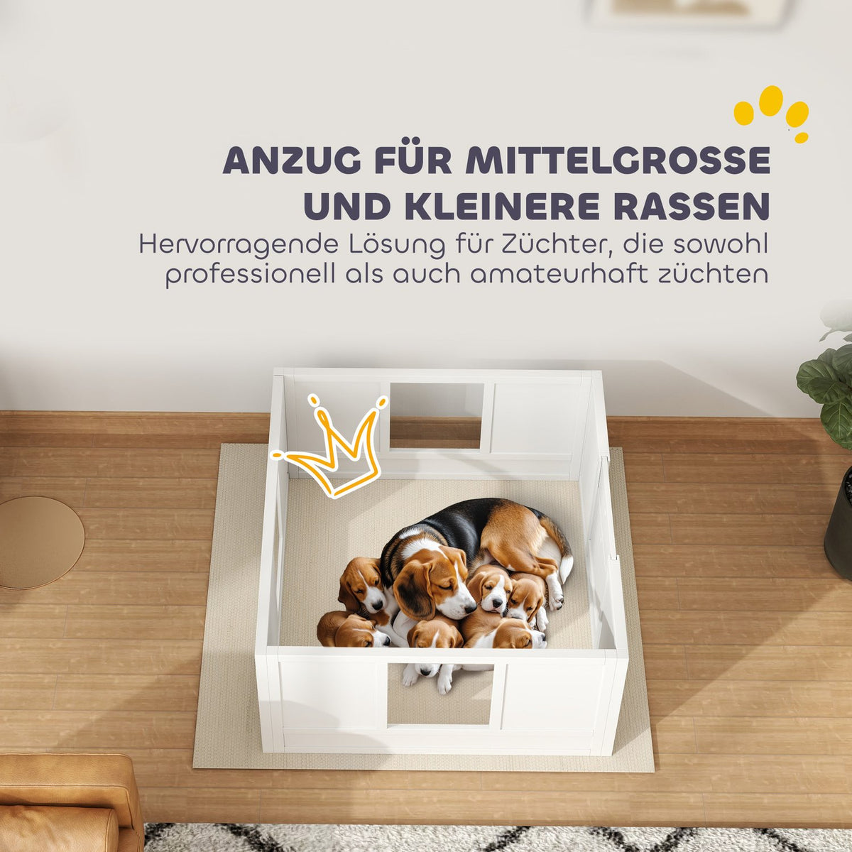 Whelping box for puppies, puppy run with adjustable door, non-slip foot pads, puppy playpen for medium-sized dog breeds, 100 x 96 x 48 cm, white