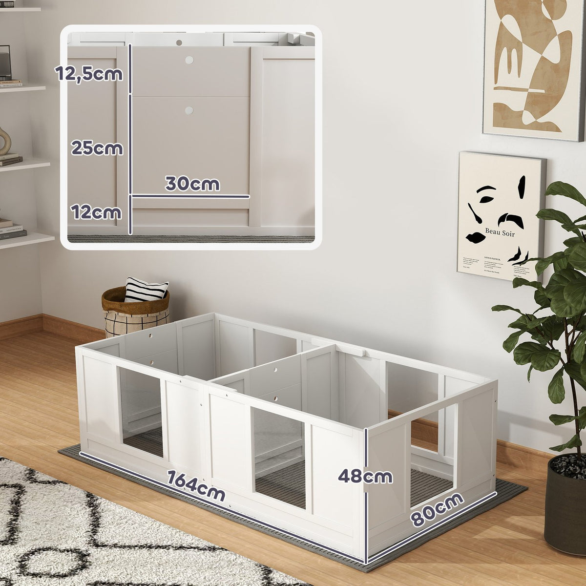 Whelping box for puppies, puppy run with waterproof and washable mat, adjustable door, puppy playpen with 2 room design for small dogs, 164 x 80 x 48 cm, white