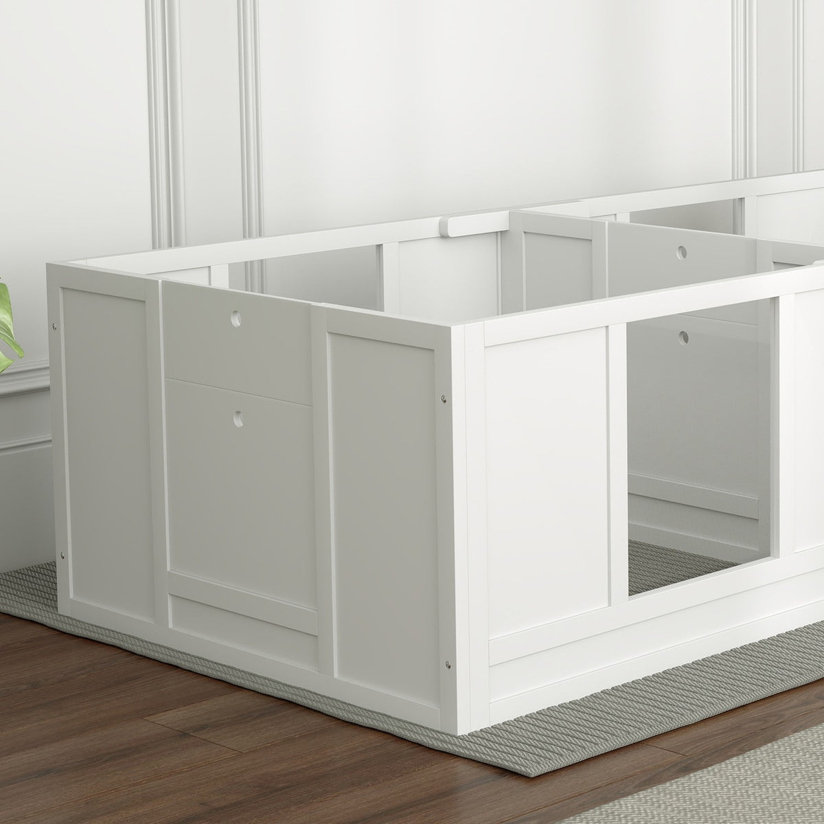 Whelping box for puppies, puppy run with waterproof and washable mat, adjustable door, puppy playpen with 2 room design for small dogs, 164 x 80 x 48 cm, white