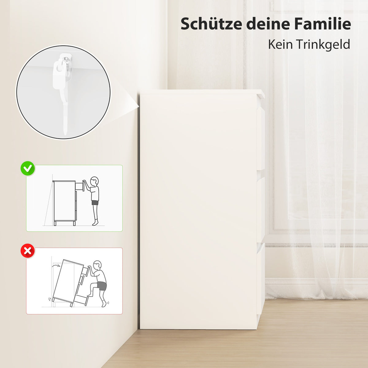White 3-Drawer Dresser for Bedroom, Hallway, Living Room