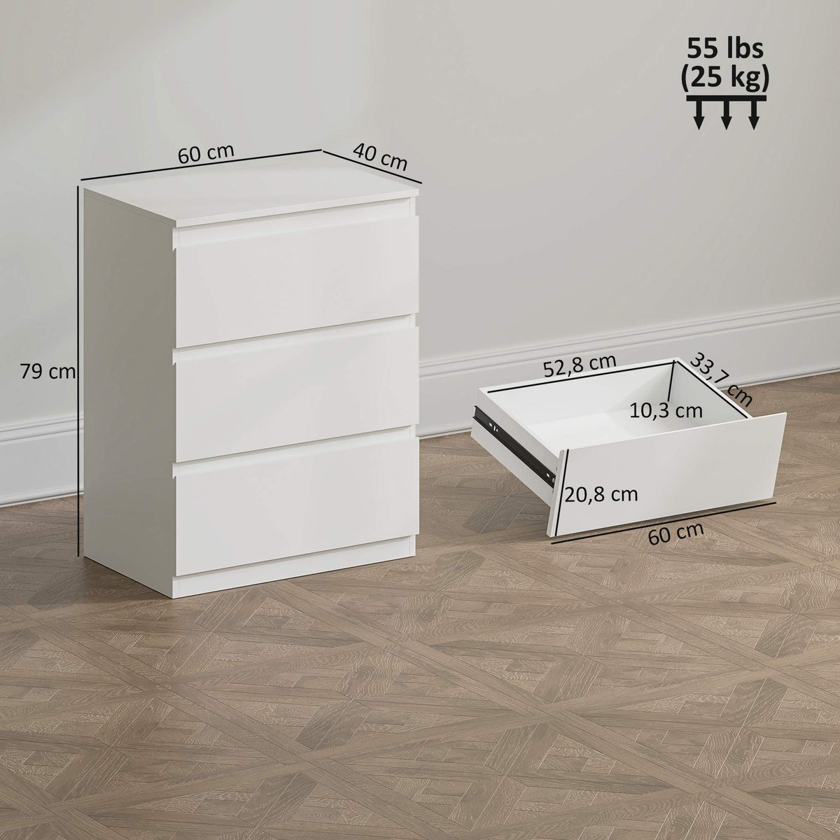 White 3-Drawer Dresser for Bedroom, Hallway, Living Room
