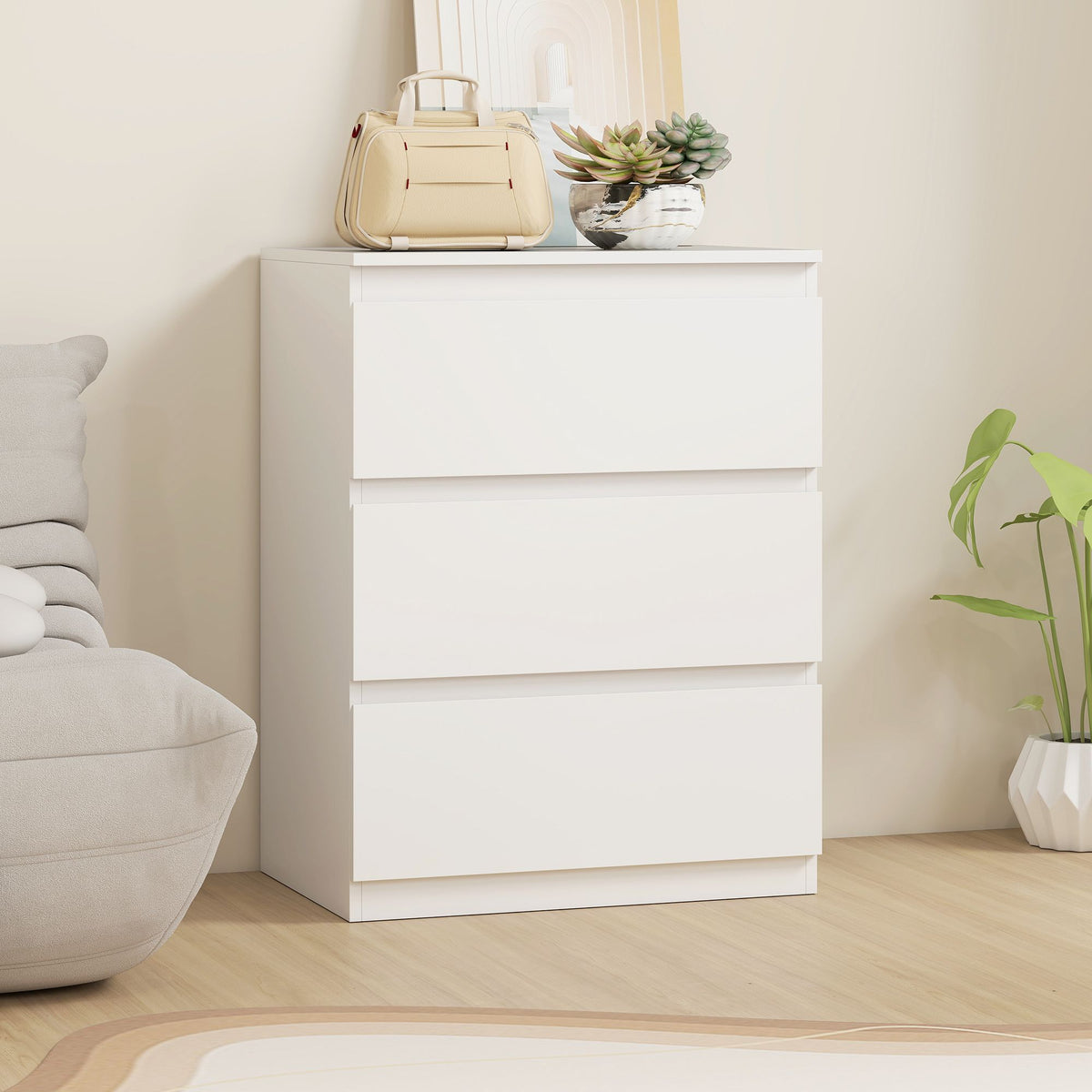 White 3-Drawer Dresser for Bedroom, Hallway, Living Room