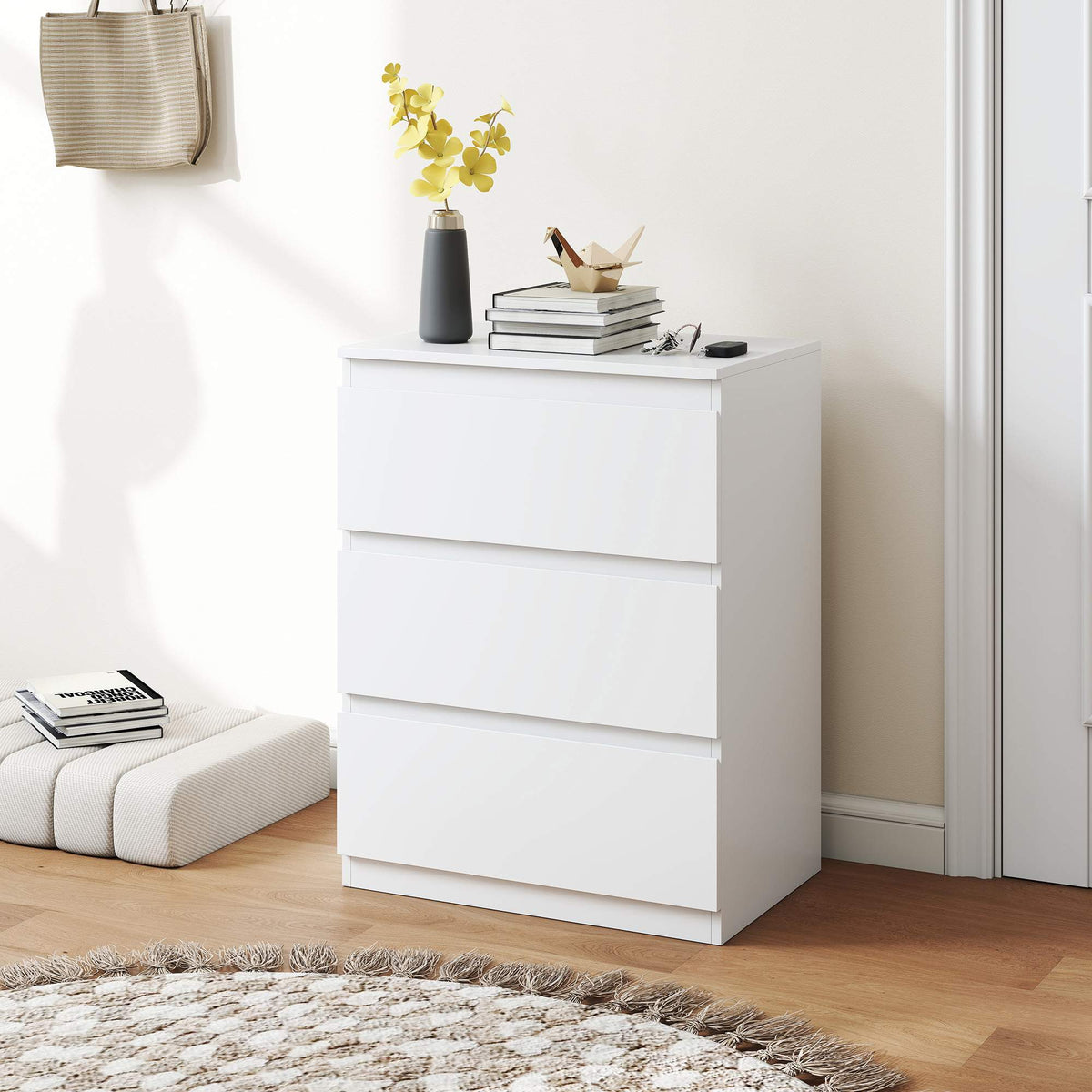 White 3-Drawer Dresser for Bedroom, Hallway, Living Room