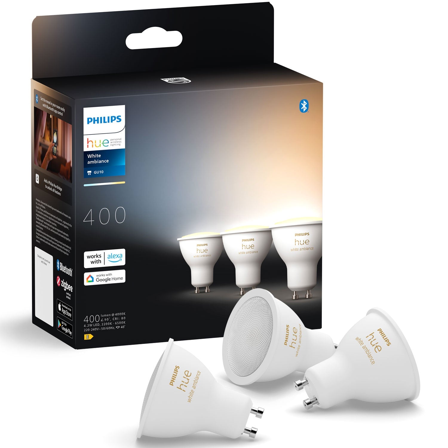White Ambiance GU10 400lm 3-pack