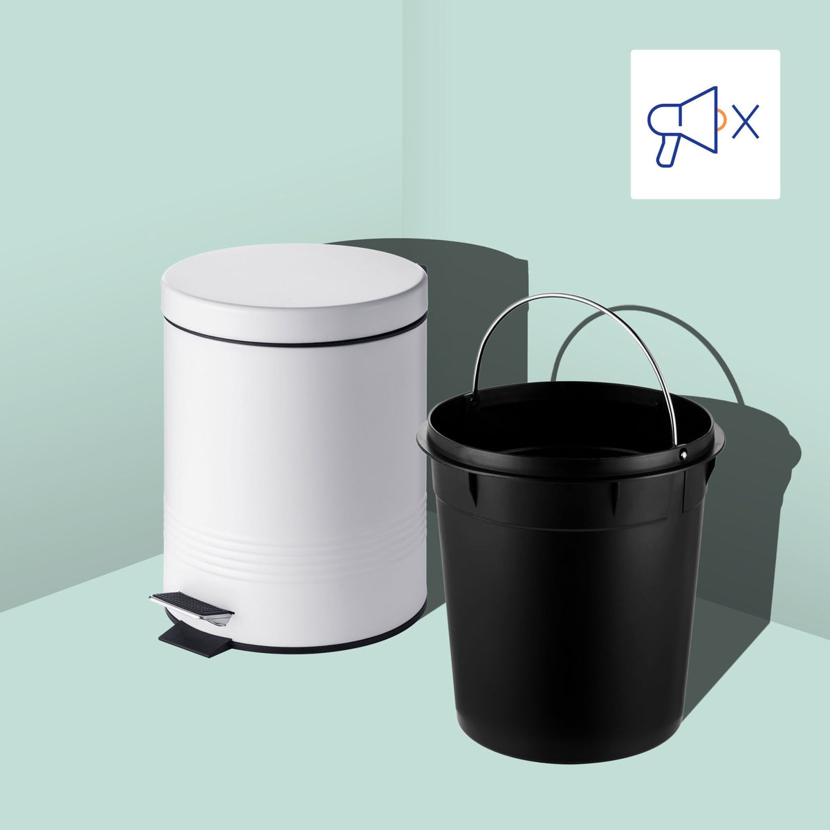 White Bathroom Set with Pedal Bin & Toilet Brush