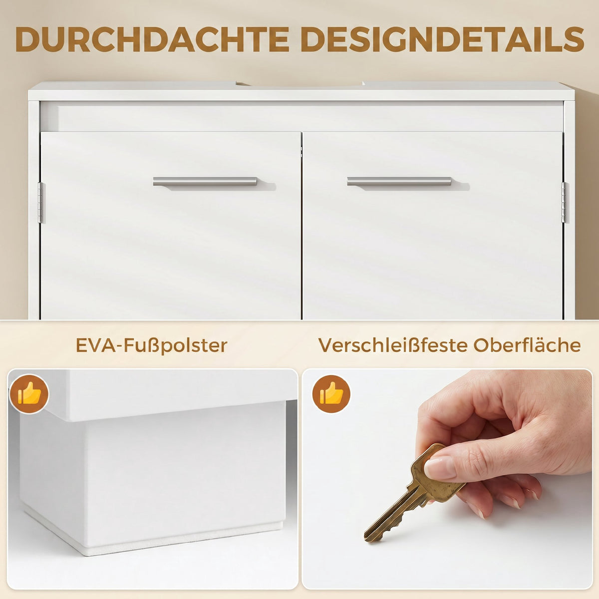 White Bathroom Sink Cabinet with Adjustable Shelf, 60x30x60 cm