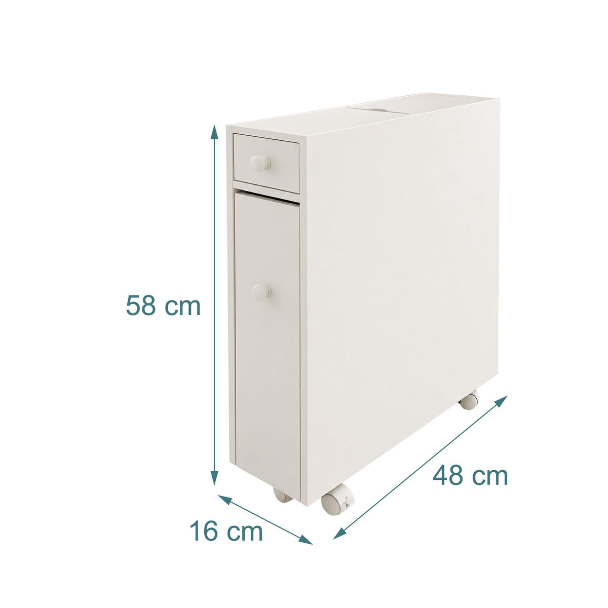 White Bathroom Storage Trolley with Pull-Out Drawer