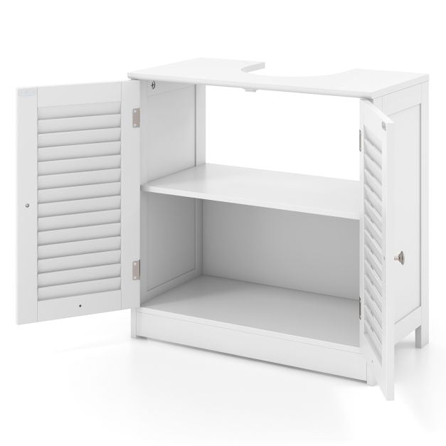 White Bathroom Vanity Cabinet with Shutter Doors, 60x30x60 cm
