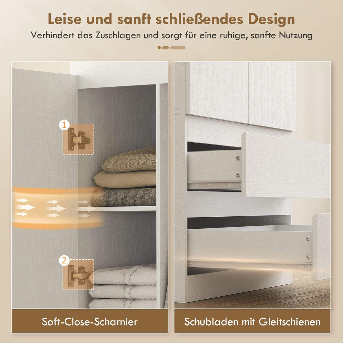 White Bedroom Wardrobe – 2 Doors, 2 Drawers, 3 Shelves