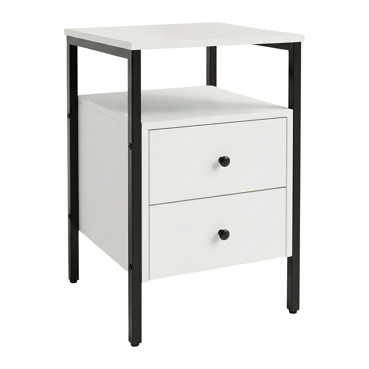 White Bedside Table with 2 Drawers, 61x40x40 cm