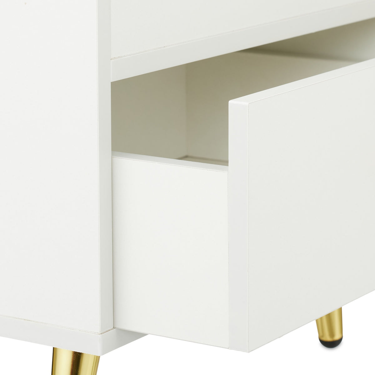 White Bedside Table with Gold Legs, 2 Drawers
