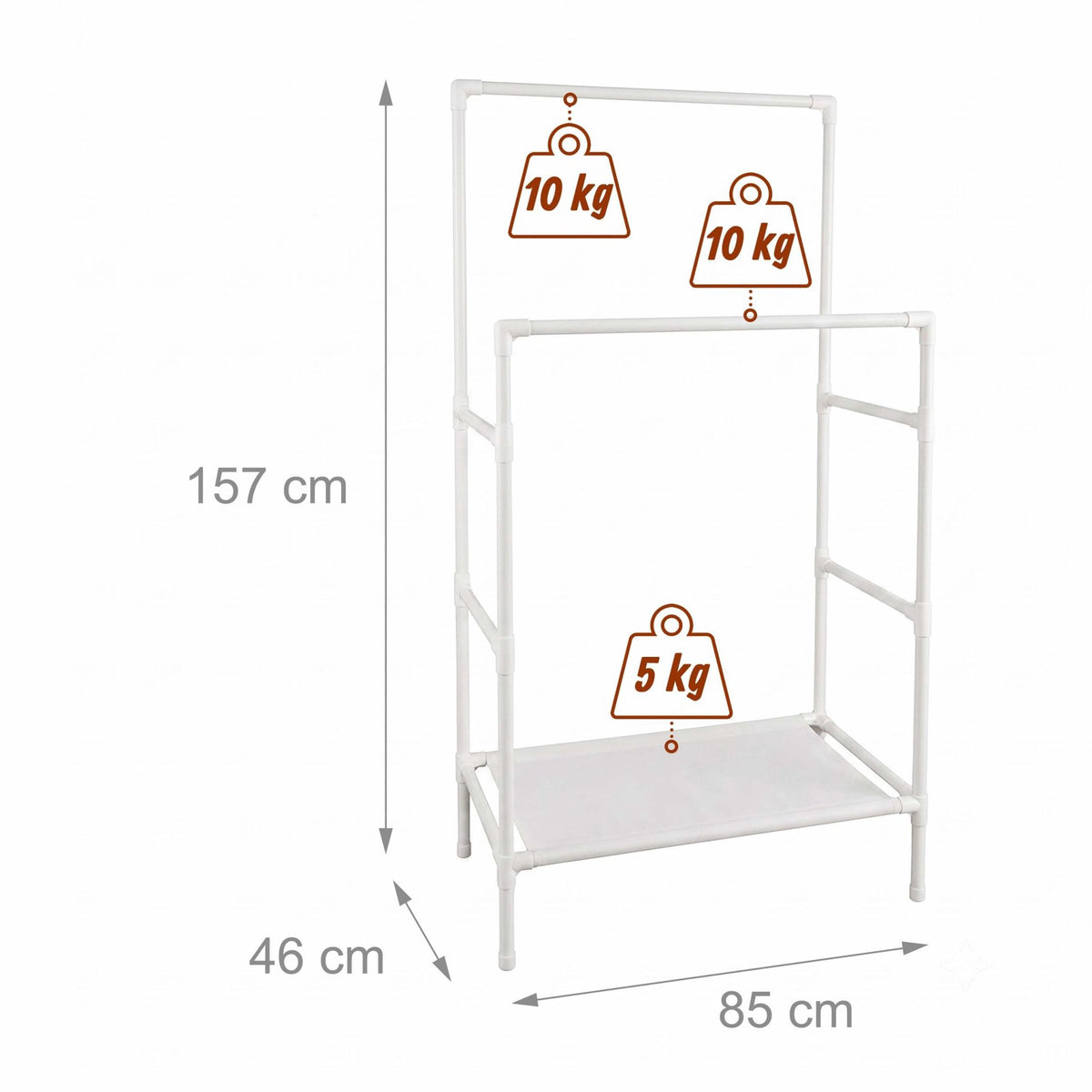 White Free-Standing Clothes Rack with 2 Shelves