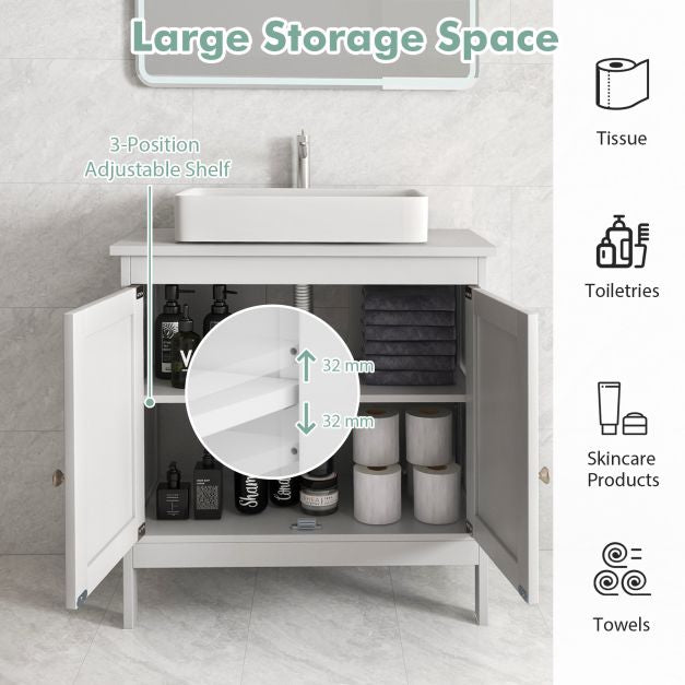 White Freestanding Bathroom Vanity Cabinet with 2 Doors