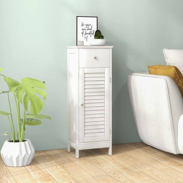 White Freestanding Storage Cabinet with Adjustable Shelf