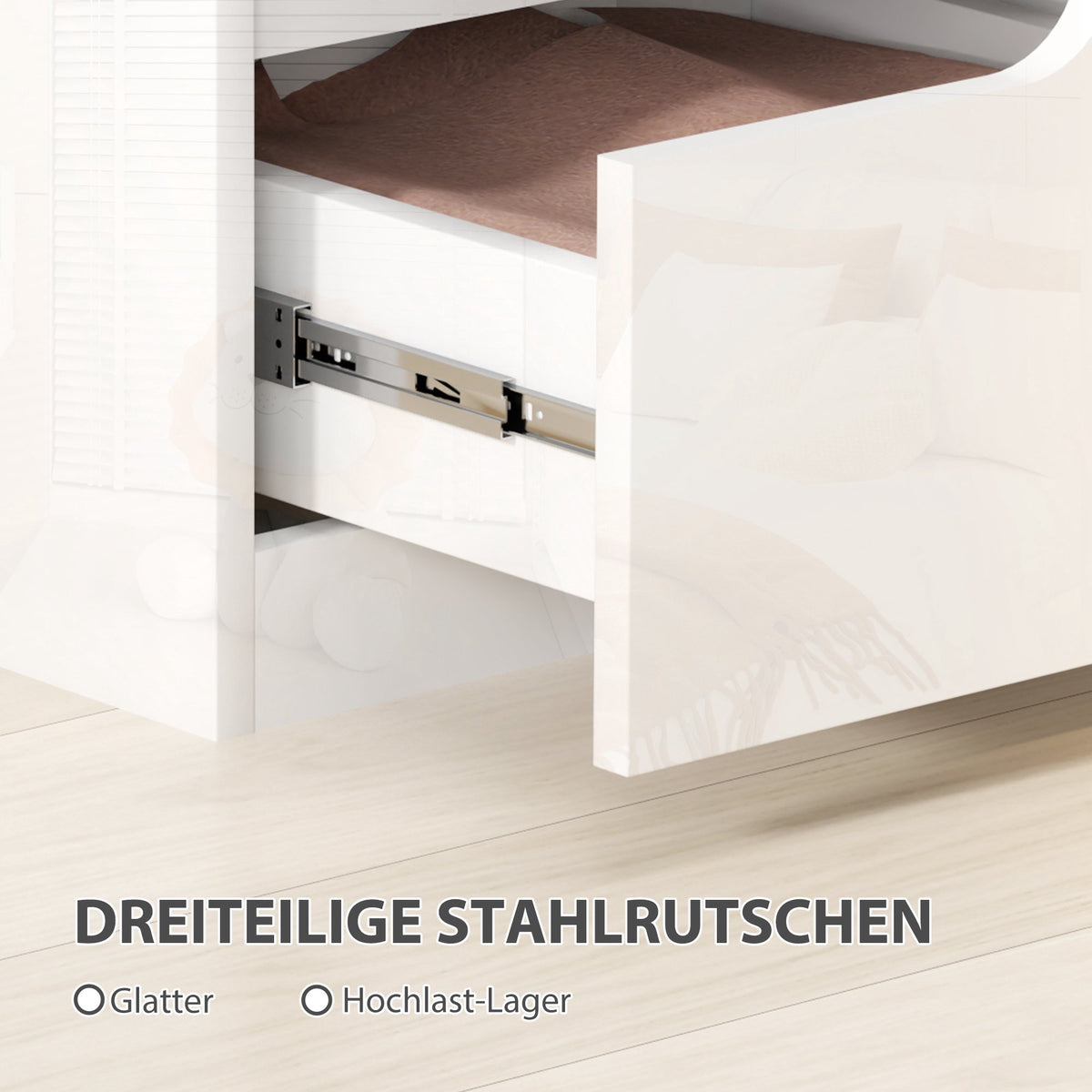 White High-Gloss Nightstand with Drawers, 40x40x48 cm