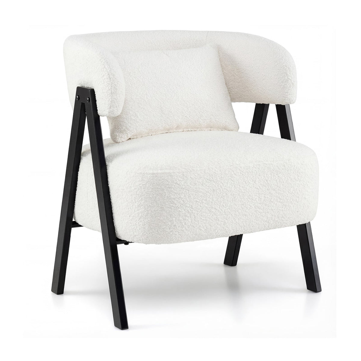 White Lounge Chair with Faux Fur and Lumbar Pillow