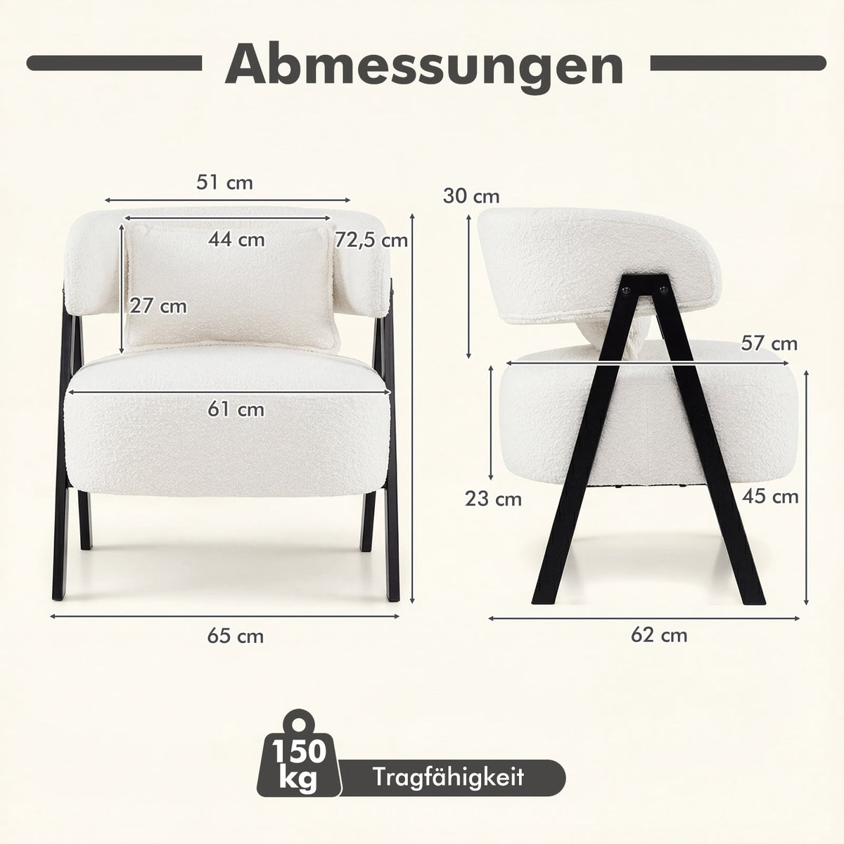White Lounge Chair with Faux Fur and Lumbar Pillow