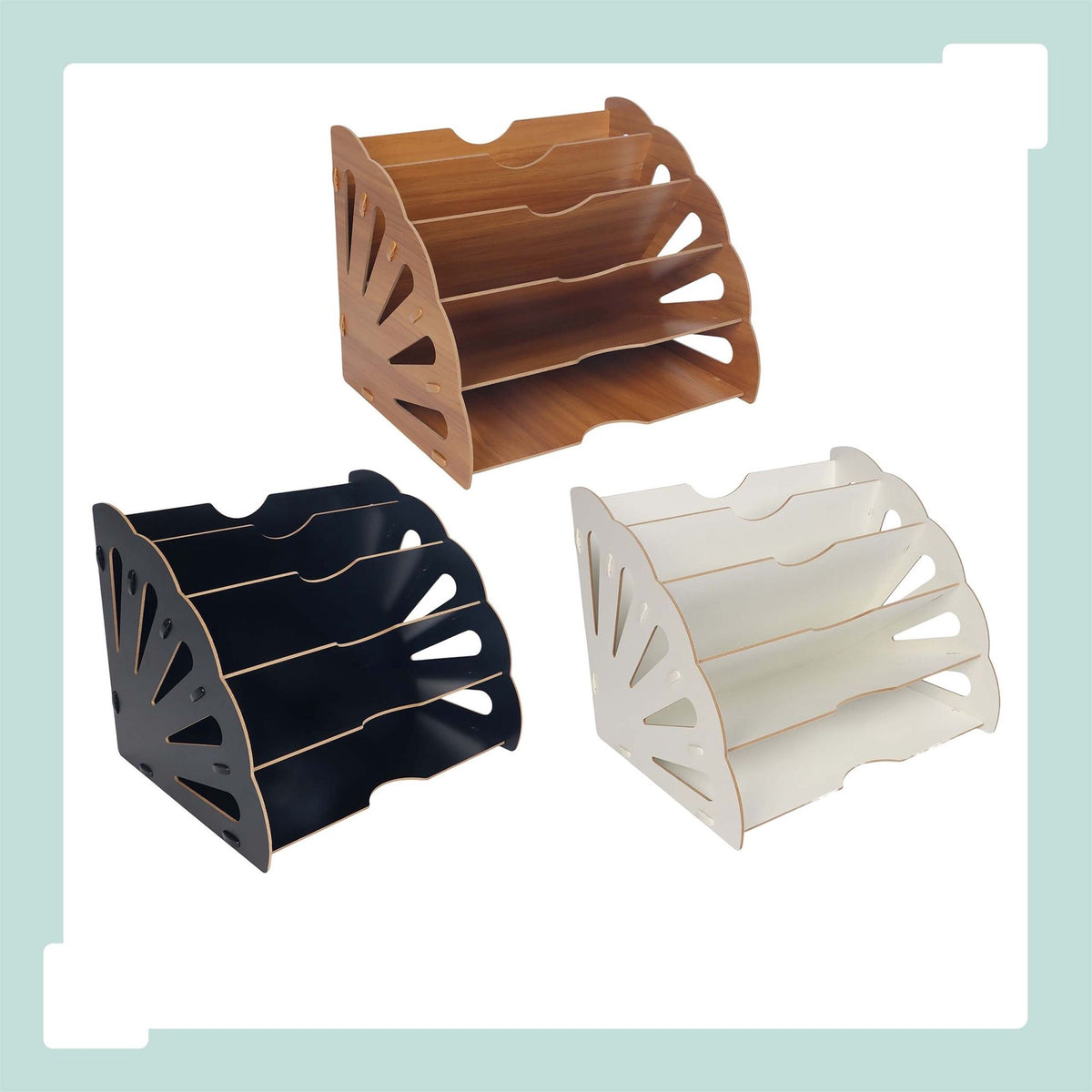 White MDF Desk Organiser with 5 Angled Slots