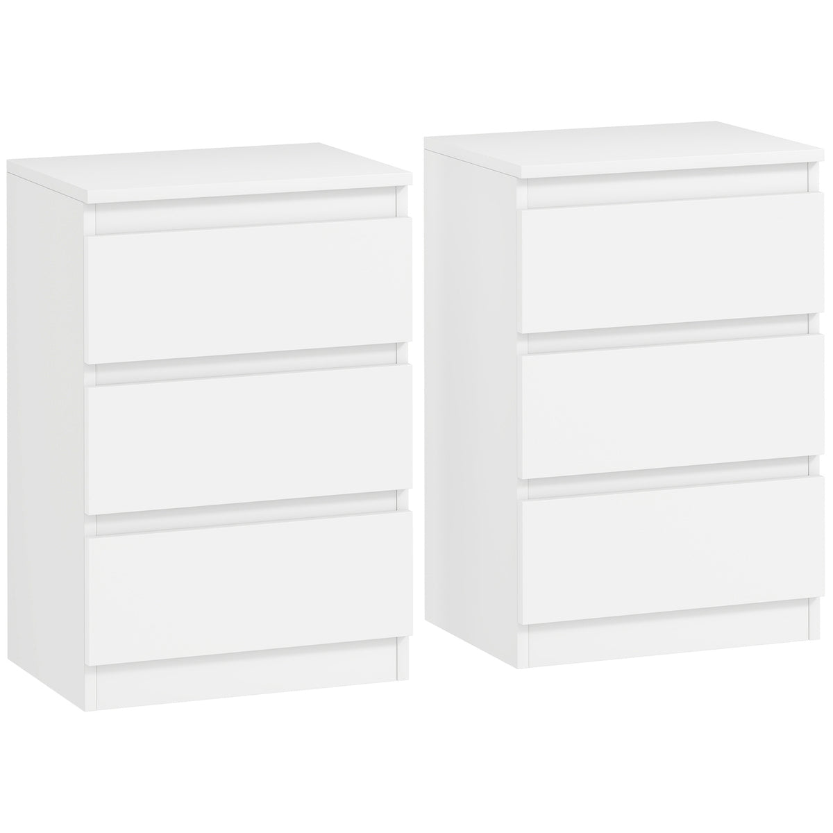 White MDF Nightstands Set of 2 with 3 Drawers
