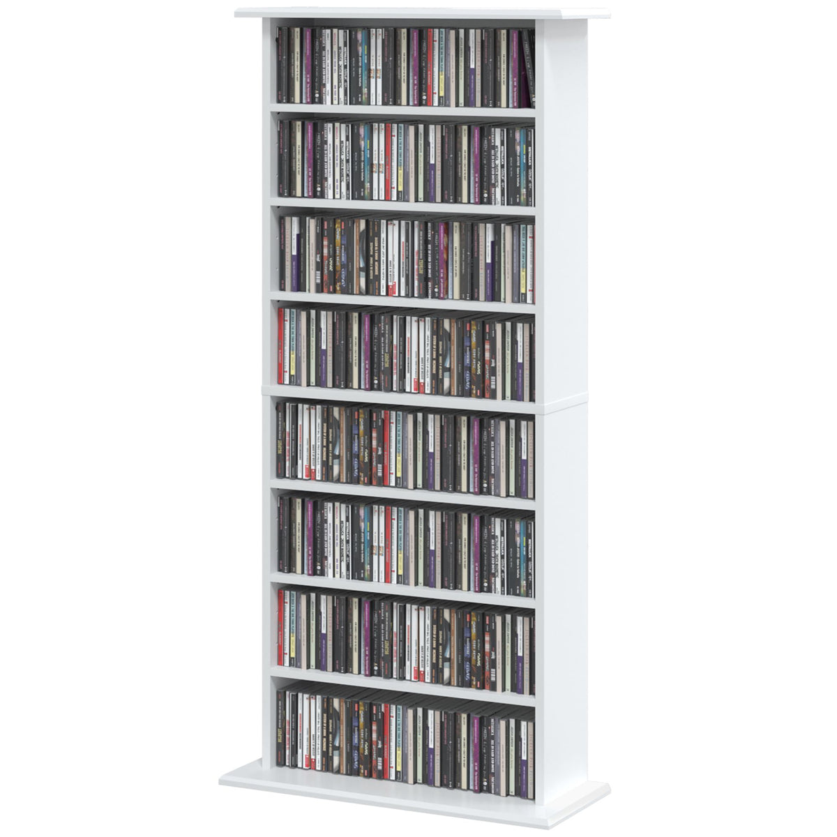White Media Cabinet, 8 Shelves, Adjustable, Holds 360 CDs