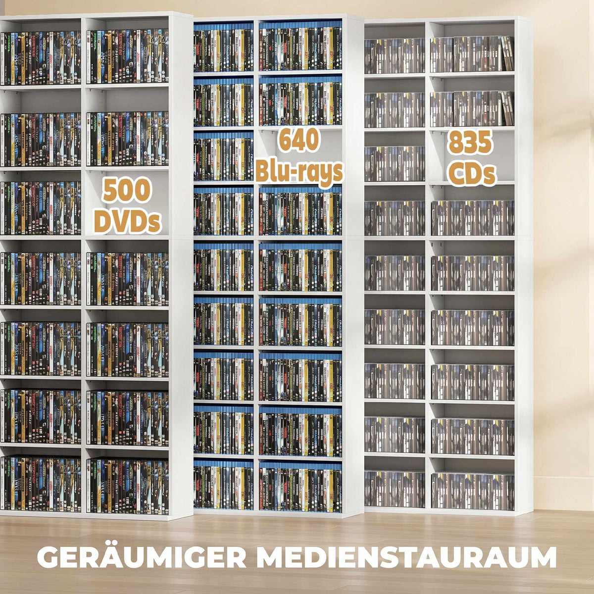 White Media Storage Shelf for 835 CDs or 500 DVDs