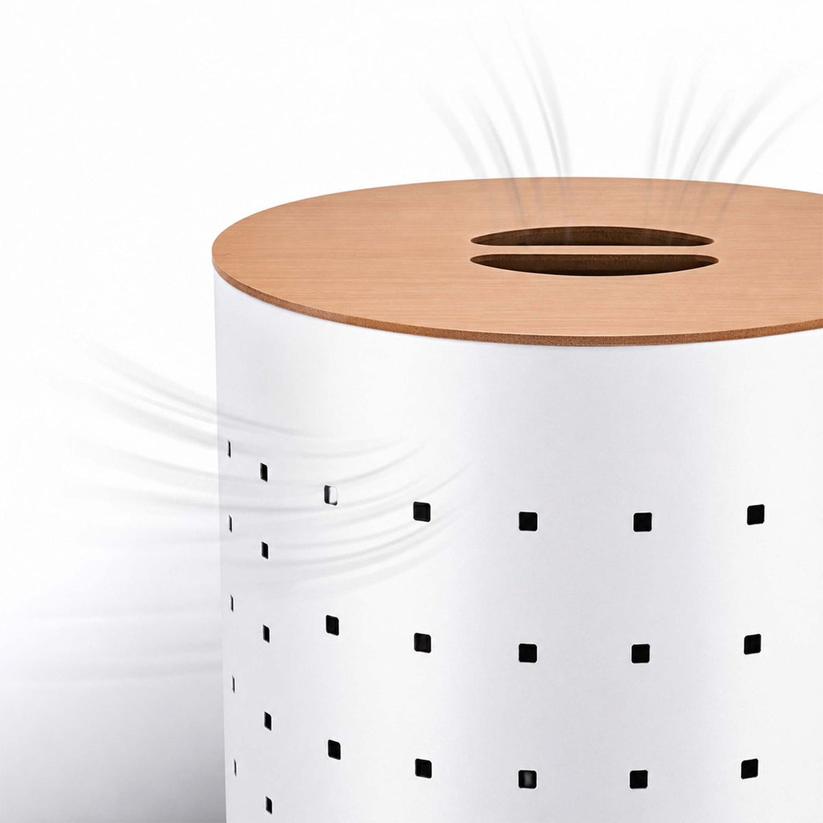 White Metal Laundry Bin with Wood Lid, 50L Capacity