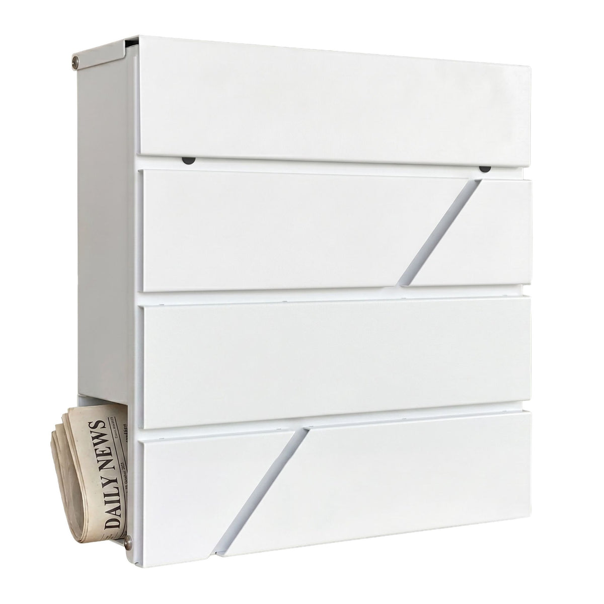 White Metal Mailbox with Newspaper Slot