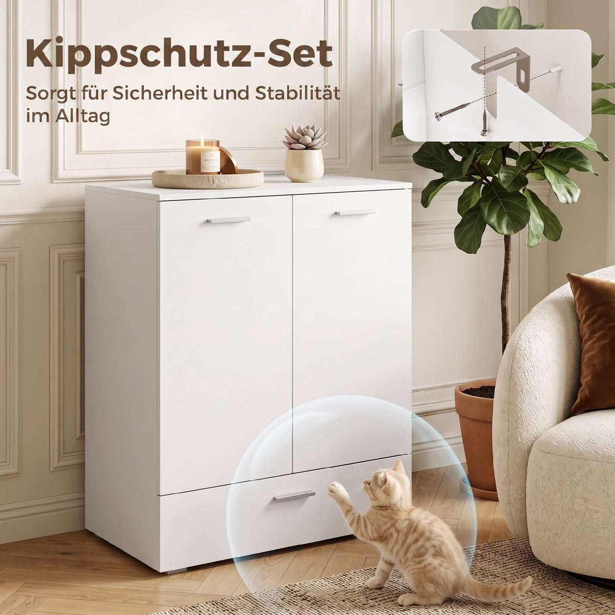 White Modern Sideboard with Drawer and Adjustable Shelf