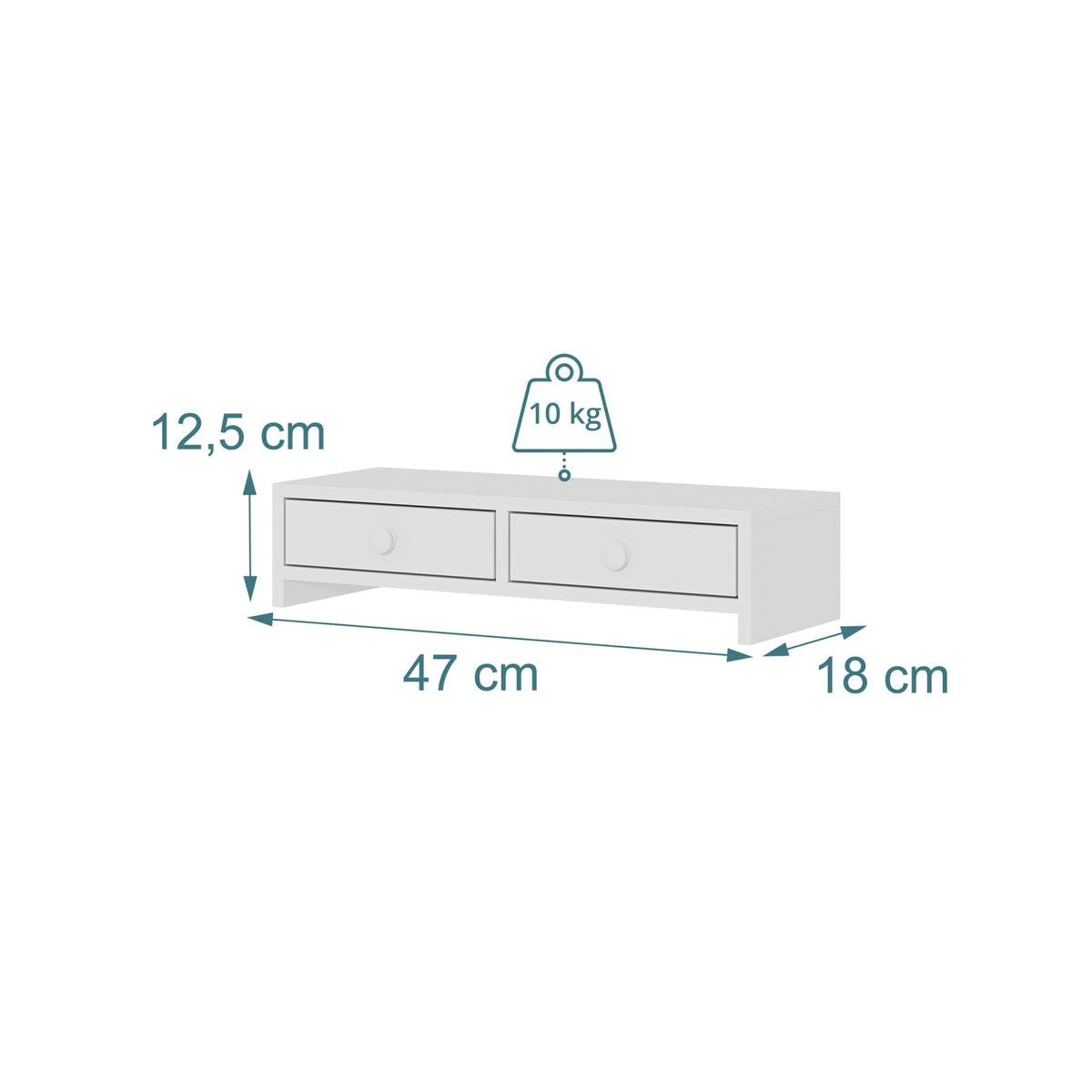 White Monitor Riser with 2 Drawers, MDF Material