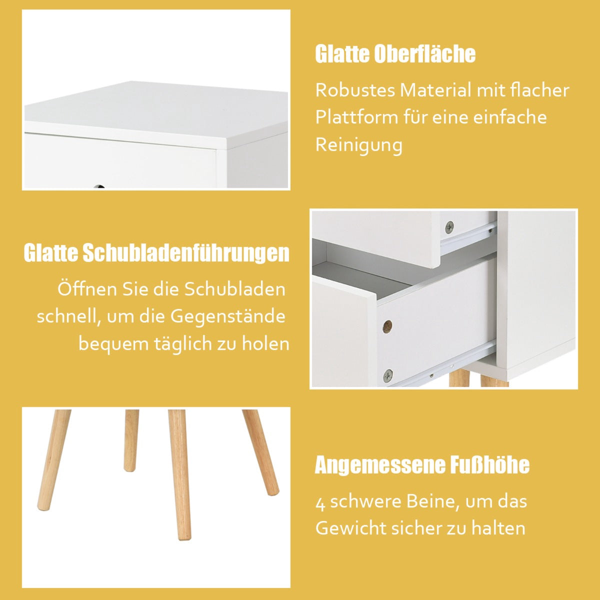 White Nightstand With 2 Drawers, Oak Legs
