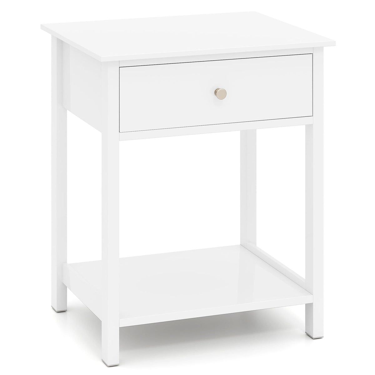 White Nightstand with Drawer & Open Shelf – 48x40x58 cm