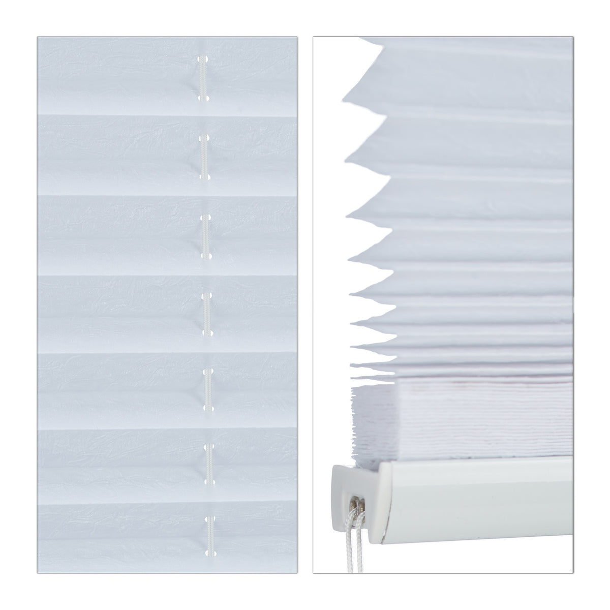 White No-Drill Pleated Blinds, Semi-Transparent