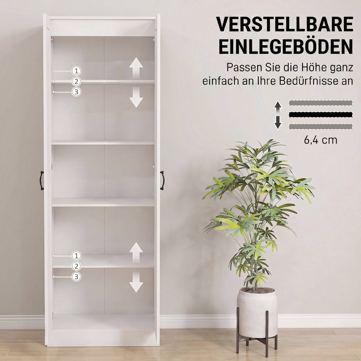 White Pantry Cabinet with Adjustable Shelves, 175 cm