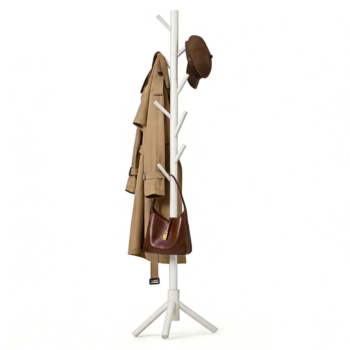 White Pine Coat Stand with 8 Hooks, Adjustable Height