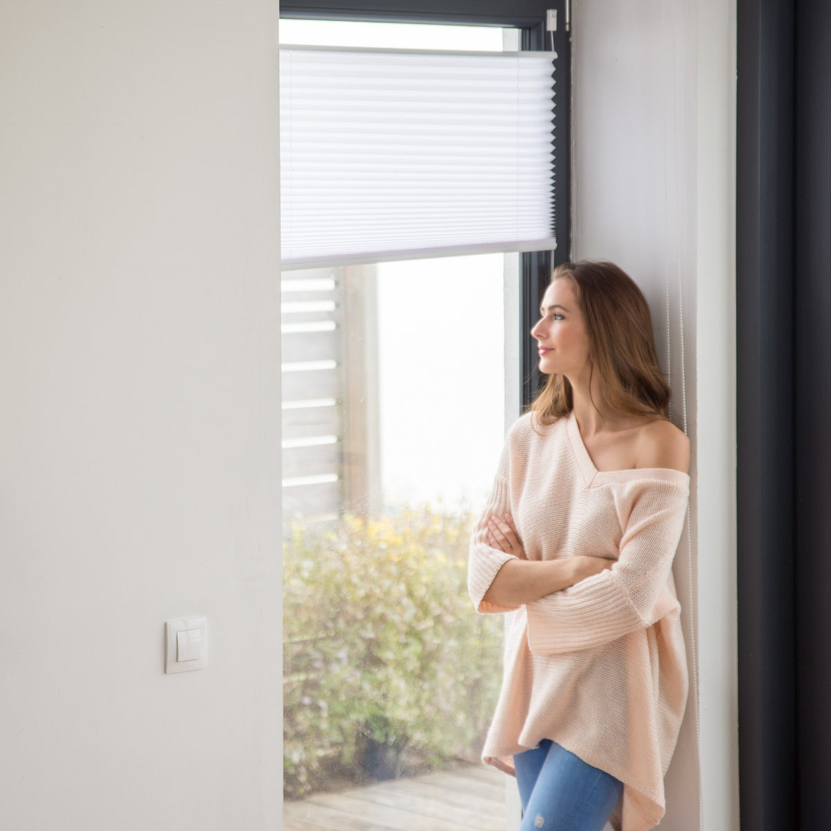 White Pleated No-Drill Blinds, Semi-Transparent Shades