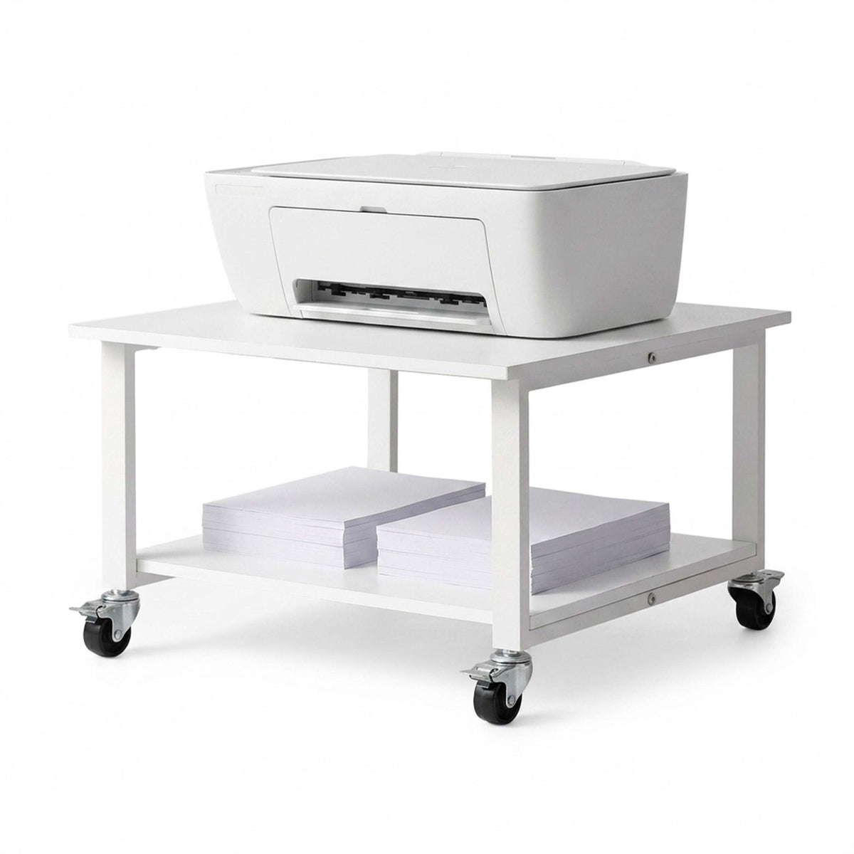 White Printer Stand with Castors – 2-Tier, 50x50 cm