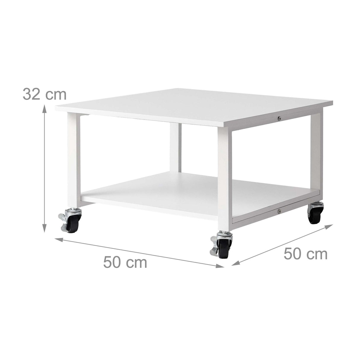 White Printer Stand with Castors – 2-Tier, 50x50 cm